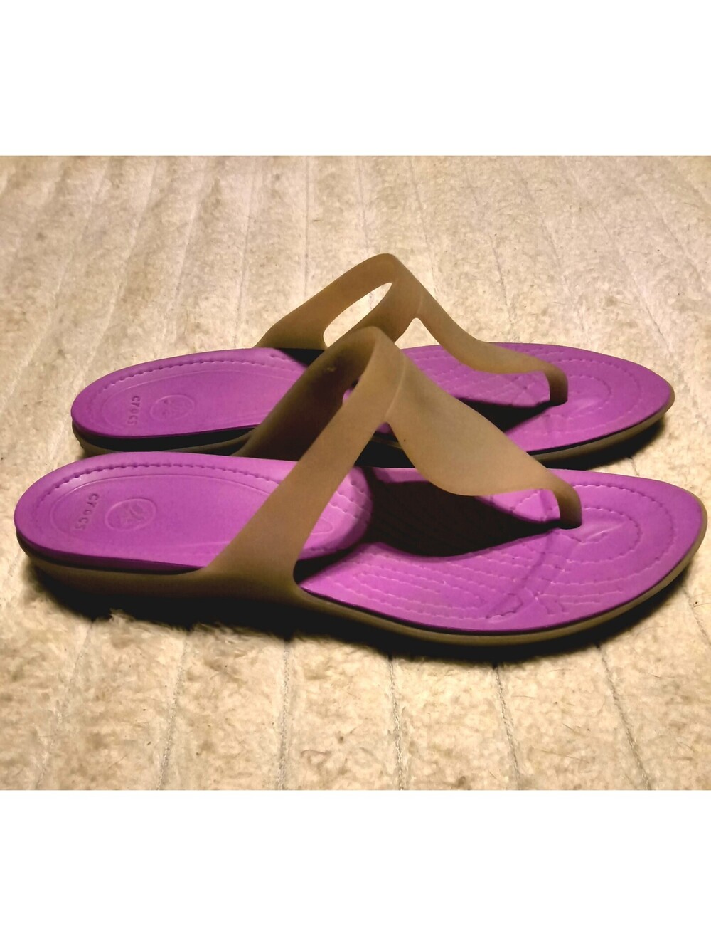 Crocs Women's Purple and Tan Flip Flop Sandals Size 8